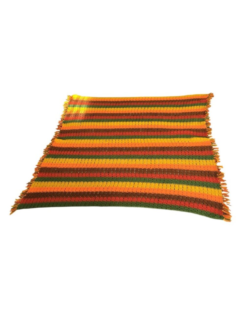 Handmade Crochet Throw Blanket Stripes & Fringe 60"x 46" Retro Fall - Picture 2 of 6